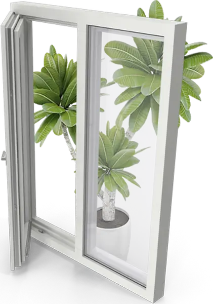 uPVC window with a plant