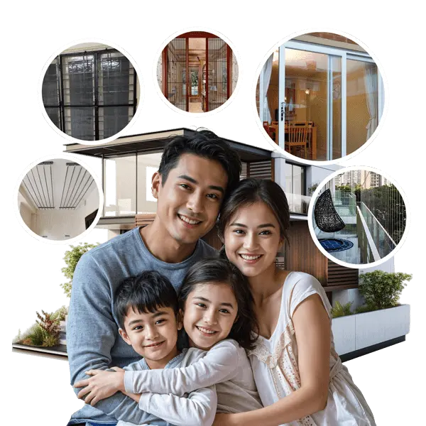 Happy family in a home fitted with Sri Home Must doors, windows and screens